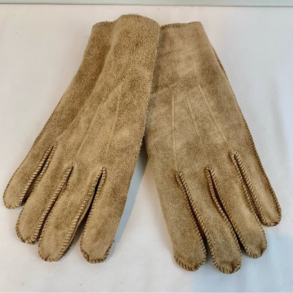 NWT Vintage Suede Gloves Polar Wear Men's L Tan Light Brown Exposed Stitch Lined